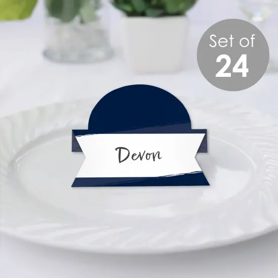 Big Dot of Happiness Navy Blue Elegantly Simple - Guest Party Favors Tent Buffet Card - Table Setting Name Place Cards - Set of 24 {3}