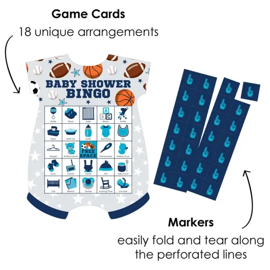 Big Dot of Happiness Go, Fight, Win - Sports - Picture Bingo Cards and Markers - Baby Shower Shaped Bingo Game - Set of 18 {3}