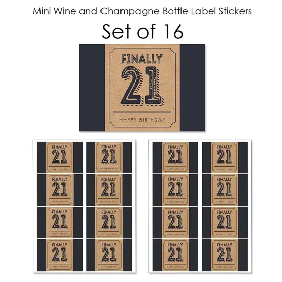 Big Dot of Happiness Finally 21 - 21st Birthday - Mini Wine and Champagne Bottle Label Stickers - 21st Birthday Party Favor Gift - Set of 16 {7}