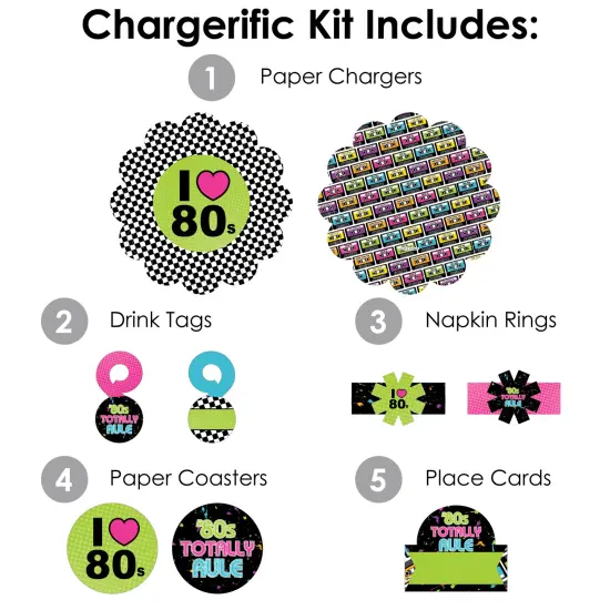 Big Dot of Happiness 80&rsquo;s Retro - Totally 1980s Party Paper Charger and Table Decorations - Chargerific Kit - Place Setting for 8 {4}