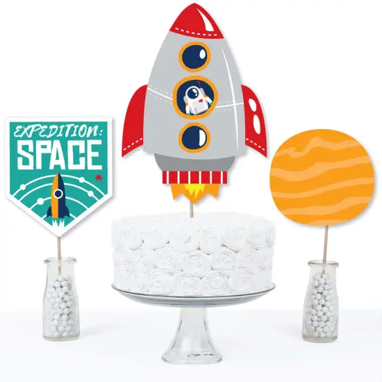 Big Dot of Happiness Blast Off to Outer Space - Rocket Ship Baby Shower or Birthday Party Centerpiece Sticks - Table Toppers - Set of 15 {6}