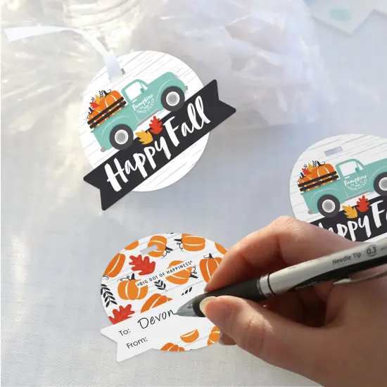 Big Dot of Happiness Happy Fall Truck - Harvest Pumpkin Party Clear Goodie Favor Bags - Treat Bags With Tags - Set of 12 {4}