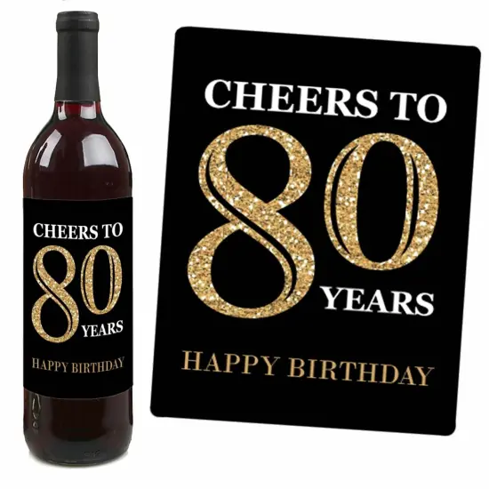 Big Dot of Happiness Adult 80th Birthday - Gold - Birthday Party Gift for Women and Men - Wine Bottle Label Stickers - Set of 4 {4}