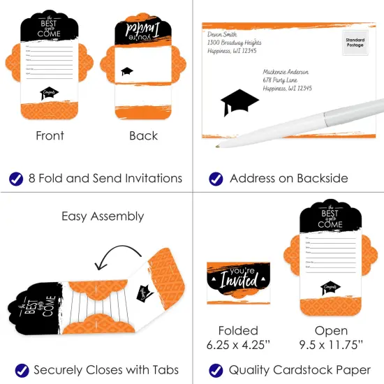 Big Dot of Happiness Orange Grad - Best is Yet to Come - Fill-In Cards - Orange Graduation Party Fold and Send Invitations - Set of 8 {4}