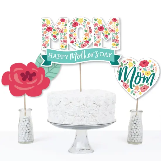Big Dot of Happiness Colorful Floral Happy Mother's Day - We Love Mom Party Centerpiece Sticks - Table Toppers - Set of 15 {4}