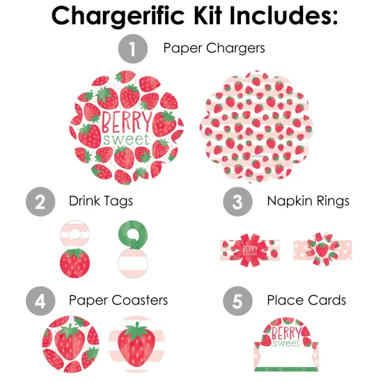 Big Dot of Happiness Berry Sweet Strawberry Fruit Themed Birthday Party & Baby Shower Paper Charger & Table Decorations Chargerific Kit Setting for 8 {4}
