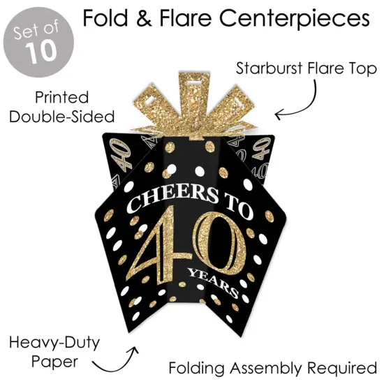 Big Dot of Happiness Adult 40th Birthday - Gold - Table Decorations - Birthday Party Fold and Flare Centerpieces - 10 Count {4}
