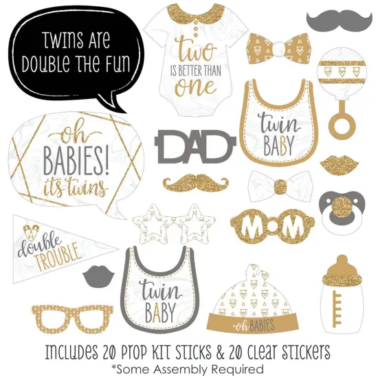 Big Dot of Happiness It's Twins - Gold Twins Baby Shower Photo Booth Props Kit - 20 Count {3}