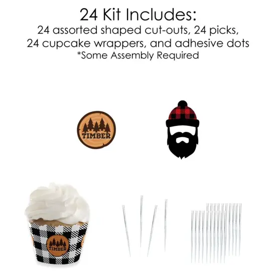 Big Dot of Happiness Lumberjack - Channel the Flannel - Cupcake Decoration - Buffalo Plaid Party Cupcake Wrappers and Treat Picks Kit - Set of 24 {6}