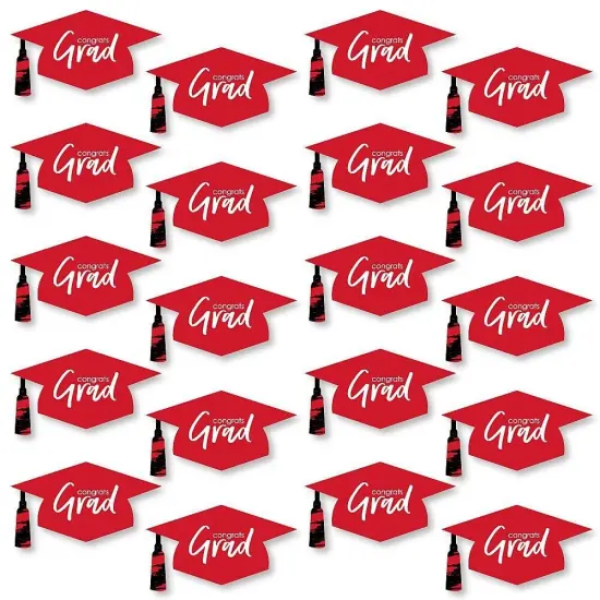 Big Dot of Happiness Red Graduation Hat Decorations - DIY Large Party Essentials - 20 Count {1}