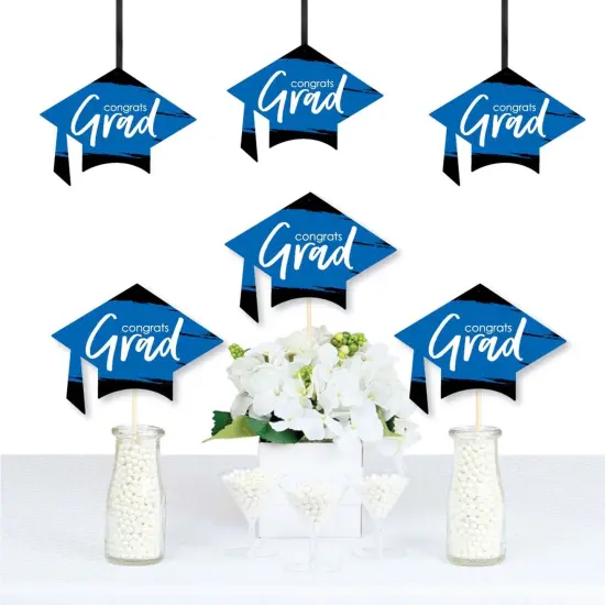 Big Dot of Happiness Blue Graduation - Grad Cap Decorations DIY Party Essentials - Set of 20 {3}