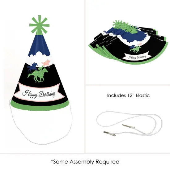 Big Dot of Happiness Kentucky Horse Derby - Cone Happy Birthday Party Hats for Kids and Adults - Set of 8 (Standard Size) {6}