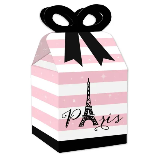 Big Dot of Happiness Paris, Ooh La La - Square Favor Gift Boxes - Paris Themed Baby Shower or Birthday Party Bow Boxes - Set of 12 {1}