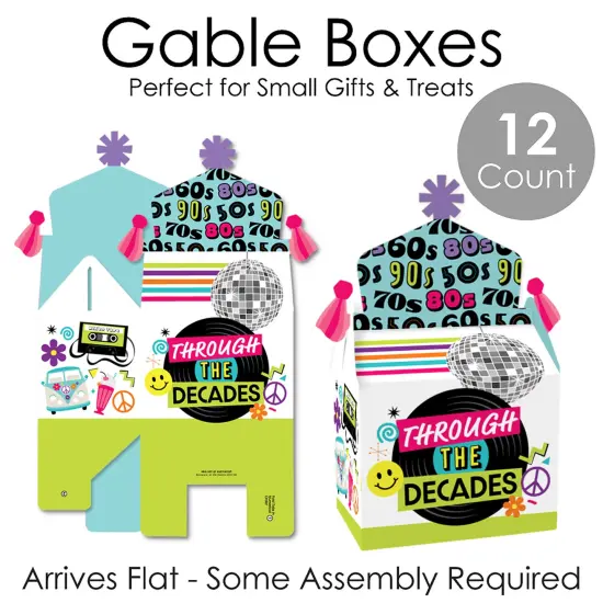 Big Dot of Happiness Through the Decades - Treat Box Party Favors - 50s, 60s, 70s, 80s, and 90s Party Goodie Gable Boxes - Set of 12 {7}
