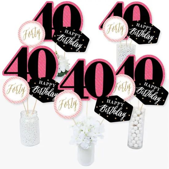 Big Dot of Happiness Chic 40th Birthday - Pink, Black and Gold - Birthday Party Centerpiece Sticks - Table Toppers - Set of 15 {3}