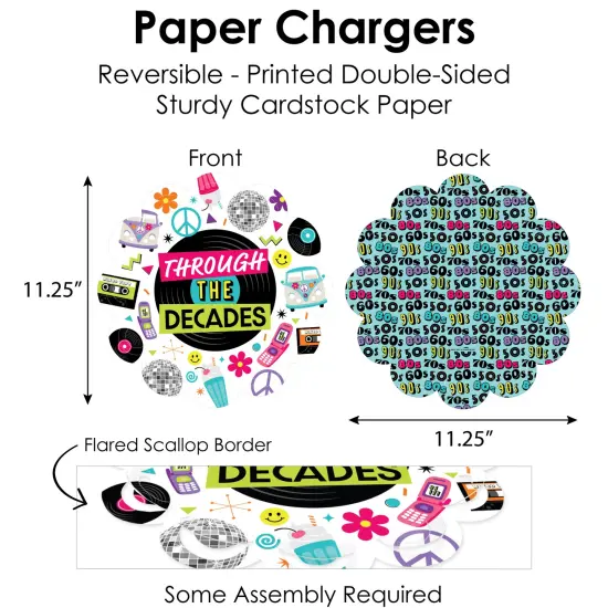 Big Dot of Happiness Through the Decades - 50s, 60s, 70s, 80s, and 90s Party Paper Charger and Table Decorations - Chargerific Kit Place Setting for 8 {6}