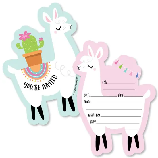 Big Dot of Happiness Whole Llama Fun - Shaped Fill-In Invites - Llama Fiesta Baby Shower or Birthday Party Invite Cards with Envelopes - Set of 12 {1}