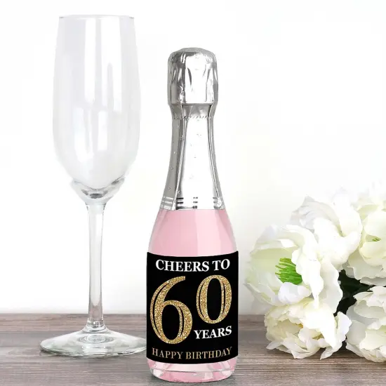 Big Dot of Happiness Adult 60th Birthday - Gold - Mini Wine & Champagne Bottle Label Stickers - Birthday Party Favor Gift for Women & Men - Set of 16 {3}