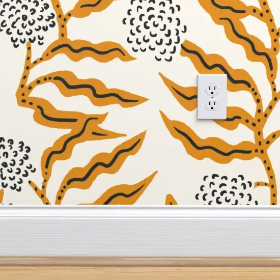 Peel & Stick Wallpaper 2FT Wide Boho Gold Floral Modern Botanical Mustard Garden Vine Abstract Custom Removable Wallpaper by Spoonflower {4}