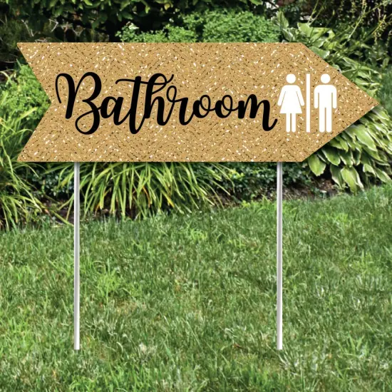Big Dot of Happiness Gold Wedding Bathroom Signs - Wedding Sign Arrow - Double Sided Directional Yard Signs - Set of 2 Bathroom Signs {3}
