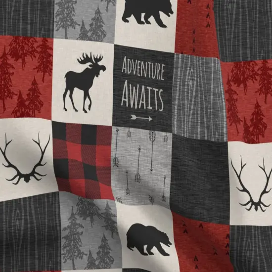 Various Fabrics by the Yard or Fat Quarter Adventure Awaits Quilt Grey Black Red Buffalo Check Plaid Moose Bear Woodland Custom Printed Fabric by Spoonflower {5}