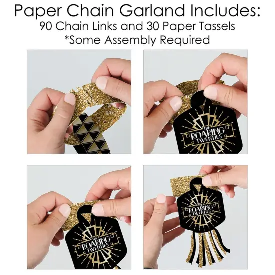 Big Dot of Happiness Roaring 20's - 90 Chain Links and 30 Paper Tassels Decoration Kit - 1920s Art Deco Jazz Party Paper Chains Garland - 21 feet {6}