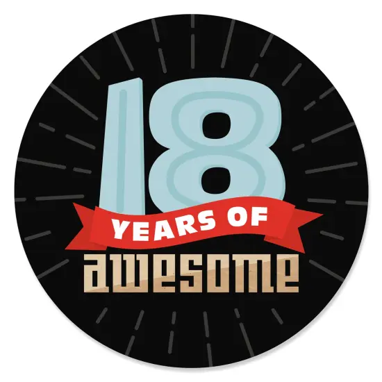 Big Dot of Happiness Boy 18th Birthday - Eighteenth Birthday Party Circle Sticker Labels - 24 Count {1}