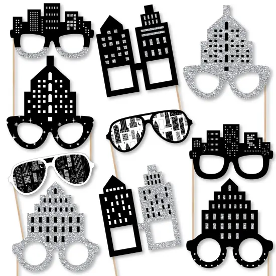 Big Dot of Happiness Nighttime City Skyline Glasses - Paper Card Stock New York Party Photo Booth Props Kit - 10 Count {1}
