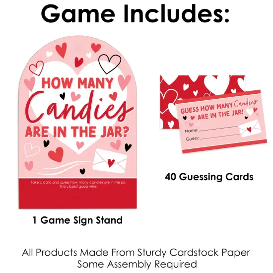 Big Dot of Happiness Happy Valentine&rsquo;s Day - How Many Candies Valentine Hearts Party Game - 1 Stand and 40 Cards - Candy Guessing Game {4}