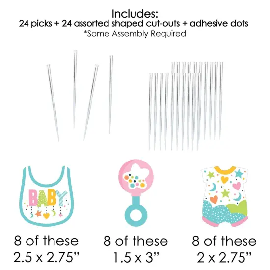 Big Dot of Happiness Colorful Baby Shower - Dessert Cupcake Toppers - Gender Neutral Party Clear Treat Picks - Set of 24 {7}