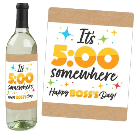 Big Dot of Happiness Happy Boss's Day - Best Boss Ever Decorations for Women and Men - Wine Bottle Label Stickers - Set of 4 {6}