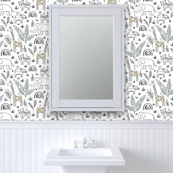 Peel & Stick Wallpaper 2FT Wide Safari Animals Baby Nursery Kids Room Large Scale Gender Neutral African Zoo Animal Custom Removable Wallpaper by Spoonflower {6}