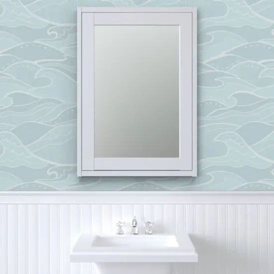 Peel & Stick Wallpaper 2FT Wide Monochrome Waves Light Green Blue Ocean Tide Modern Baby Nursery Marine Sea Nautical Custom Removable Wallpaper by Spoonflower {6}