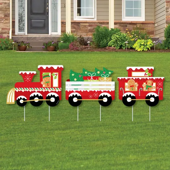 Big Dot of Happiness Christmas Train - Outdoor Lawn Sign Decorations with Stakes - Holiday Party Yard Display - 3 Pieces {1}