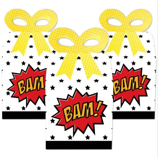 Big Dot of Happiness Bam Superhero - Square Favor Gift Boxes - Baby Shower or Birthday Party Bow Boxes - Set of 12 {3}