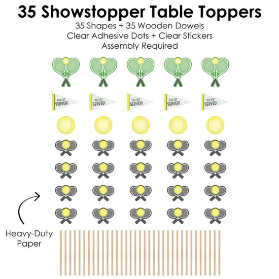 Big Dot of Happiness You Got Served - Tennis - Baby Shower or Tennis Ball Birthday Party Centerpiece Sticks - Showstopper Table Toppers - 35 Pieces {7}