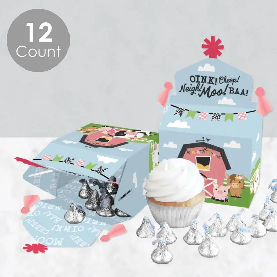 Big Dot of Happiness Girl Farm Animals - Treat Box Party Favors - Pink Barnyard Baby Shower or Birthday Party Goodie Gable Boxes - Set of 12 {4}
