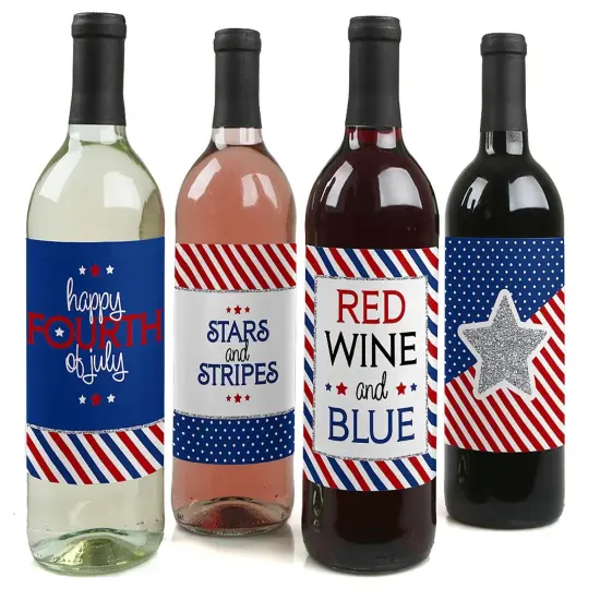 Big Dot of Happiness 4th of July - Independence Day Decorations for Women and Men - Wine Bottle Label Stickers - Set of 4 {1}