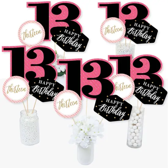 Big Dot of Happiness Chic 13th Birthday - Pink, Black and Gold - Birthday Party Centerpiece Sticks - Table Toppers - Set of 15 {3}