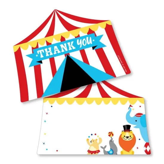 Big Dot of Happiness Carnival - Step Right Up Circus - Shaped Thank You Cards - Carnival Themed Party Thank You Note Cards with Envelopes - Set of 12 {1}