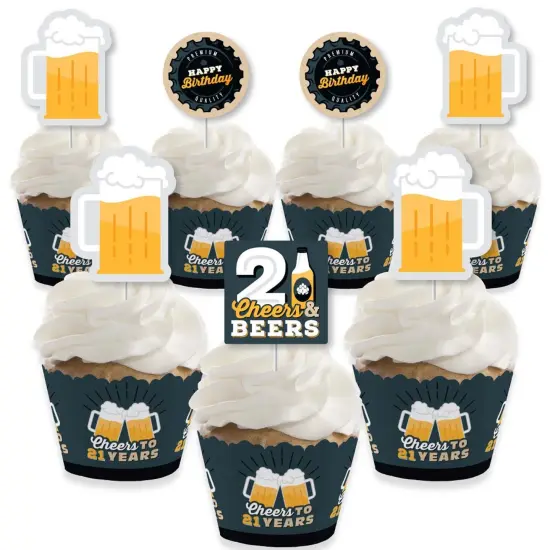 Big Dot of Happiness Cheers and Beers to 21 Years - Cupcake Decoration - 21st Birthday Party Cupcake Wrappers and Treat Picks Kit - Set of 24 {1}