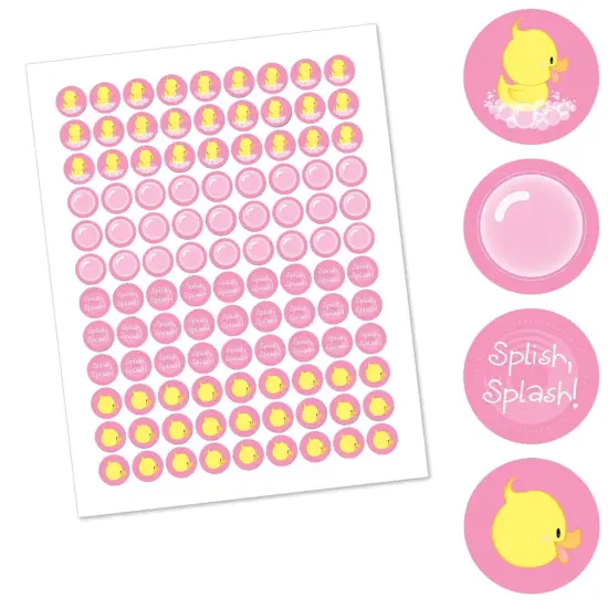 Big Dot of Happiness Pink Ducky Duck - Girl Baby Shower or Birthday Party Round Candy Sticker Favors - Labels Fits Chocolate Candy (1 sheet of 108) {3}