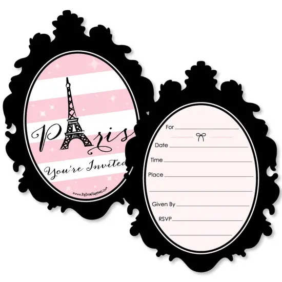 Big Dot of Happiness Paris, Ooh La La - Shaped Invites - Birthday Paris Themed Baby Shower or Birthday Party Invites Cards with Envelopes - Set of 12 {1}