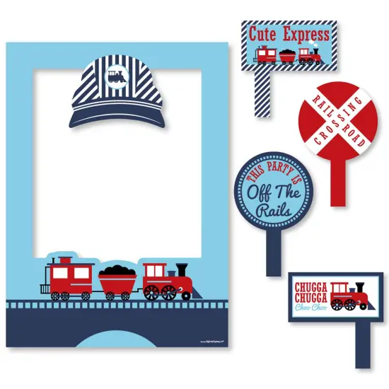 Big Dot of Happiness Railroad Party Crossing - Steam Train Party Selfie Photo Booth Picture Frame & Props - Printed on Sturdy Material {7}