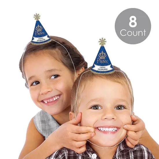 Big Dot of Happiness Royal Prince Charming - Mini Cone Baby Shower or Birthday Party Hats - Small Little Party Hats - Set of 8 {3}