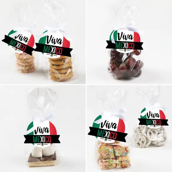 Big Dot of Happiness Viva Mexico - Mexican Independence Day Party Clear Goodie Favor Bags - Treat Bags With Tags - Set of 12 {6}