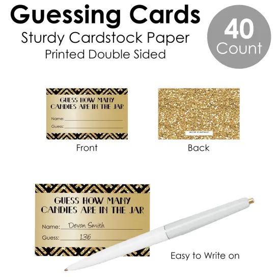 Big Dot of Happiness Roaring 20&rsquo;s - How Many Candies 1920s Art Deco Jazz Party Game - 1 Stand and 40 Cards - Candy Guessing Game {7}