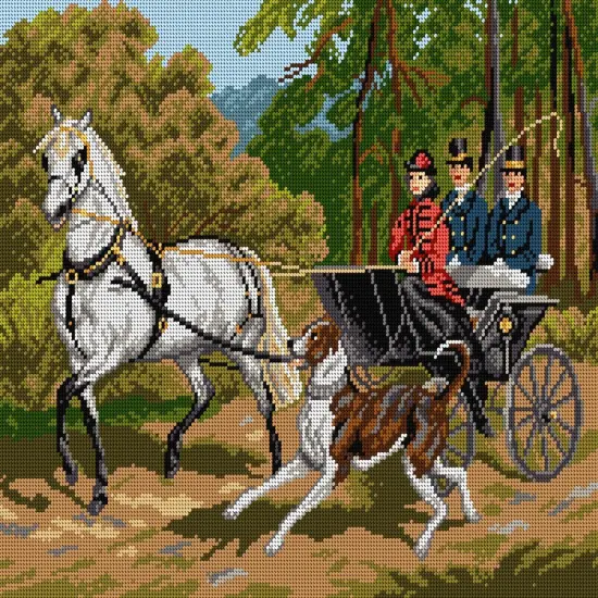 Horse-drawn Carriage Ride 1961M Needlepoint canvas for halfstitch without yarn {1}