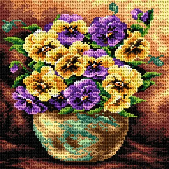 Gobelin canvas for halfstitch without yarn Bouquet of Pansies 2403H {1}