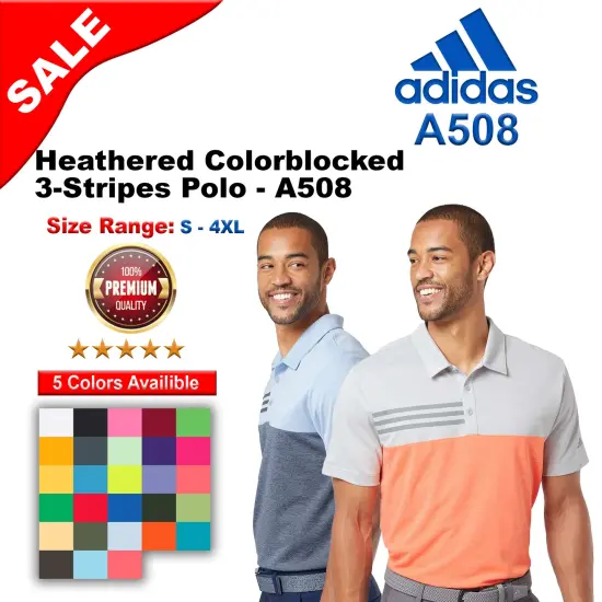 Adidas&reg; Heathered Colorblocked 3-Stripes Polo Color 1 {2}